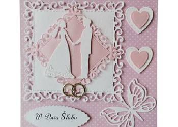 Kartki Pamiątka Ślub Para Młoda W Ramce Koronka K4 Róż – Biel