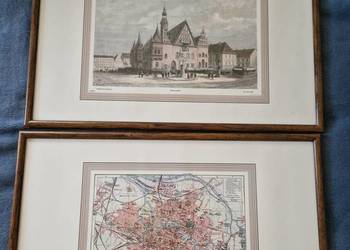 Stare grafiki Wrocław Breslau -zestaw plan miasta 1907 + Ratusz SEROCK