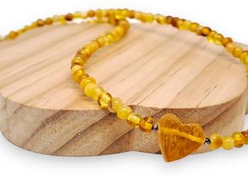 Korale z bursztynu, BURSZTYN barok mleko cytryna serce serduszko #1475