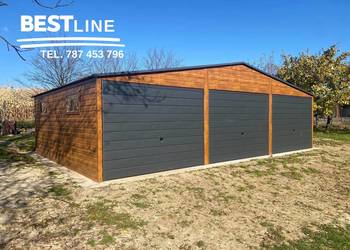 Solidny garaż 9x5.80 z profili zamkniętych ocynkowanych. Drewnopodobny