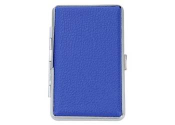 Niebieska Papierośnica Skórzana typu SLIM na Cienkie Papierosy Metalowa