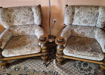 Sofa fotele elegancki komplet mebli wypoczynkowych na stelażu dębowym