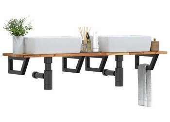 Półka ścienna pod umywalkę stal i lite drewno akacjowe WM-3302735