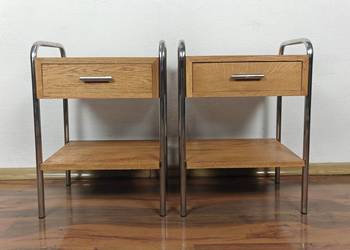 Szafka nocna Bauhaus Art Deco Modernizm Szafki nocne Lity Dąb Chrom Teak