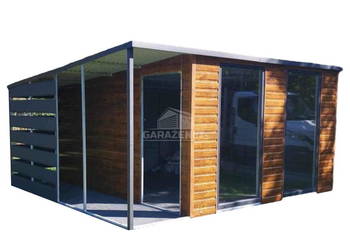 SCHOWEK - DOMEK OGRODOWY 3M X 4M + WIATA 1M SPAD W TYŁ JASNY ORZECH GB333