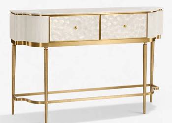 Kremowa konsola glamour z naturalną muszlami i marmurem Champion 140x35x86