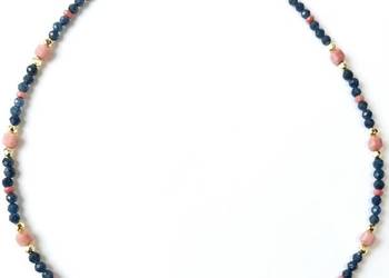 NASZYJNIK KAMIEŃ FASETOWANY RODONIT SZAFIR HEMATYT STAL 316L UNIKAT