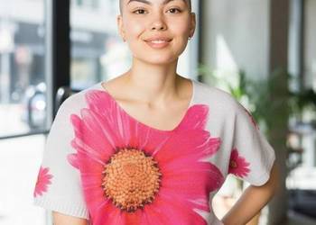 Sweter bluzka różowy kwiat-kimono biust 140cm