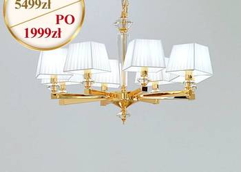 Żyrandol złoty glamour okrągły 80cm z białymi abażurami