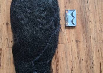 nowa peruka + rzęsy, długie czarne sztuczne włosy