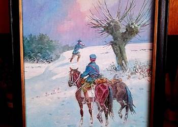 ZWIAD UŁANÓW -OBRAZ OLEJNY NA PŁÓTNIE-J.KOSSAK 44X34