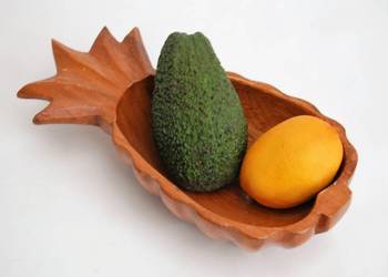 Miska, patera rzeźbiona, drewno teak, ananas, vintage