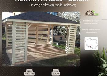 Altana 4×3 z częściową zabudową, biała, dach gont.