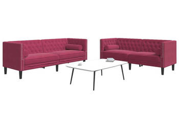 2-cz. wypoczynek Chesterfield z wałkami bordowy aksamit WM-3209295