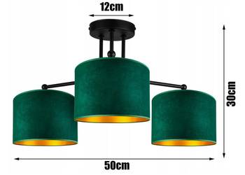 LAMPA WISZĄCA SUFITOWA ŻYRANDOL WELUR potrójna zielona