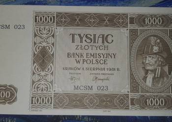 RZADKOŚĆ !!! 1000 złotych 1941 NISKI NUMER MCSM 023