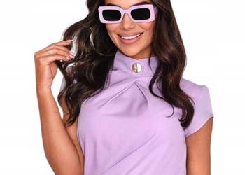 TOP bluzka COMO guzik, stójka, prosty krój - fioletowa - lila rozmiar 42