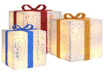 vidaXL Podświetlane prezenty świąteczne, 3 szt., 64 LED(SKU:356244)