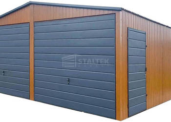 Garaż blaszany 6x6m - 2x brama uchylna - drzwi dach ST250