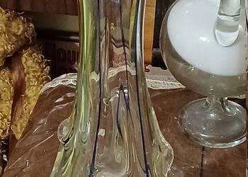 sękacz PRL szklo z nitkami wtopionymi kobaltowymi -wazon-1 SĘK NA DOLE