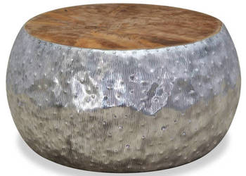 Stolik kawowy aluminium drewno tekowe 60 x 60 x 30 cm WM-244549