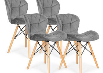 Komplet 4 krzeseł welurowych do jadalni i salonu szare ModernHome