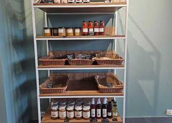 Regał sklepowy metalowy z półkami drewnianymi - 200x104x58 cm