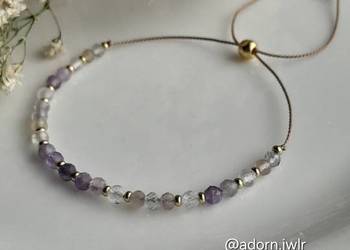 Kamienie naturalne Fluoryt Ametyst Jedwabny Sznurek Bransoletka Szczęścia