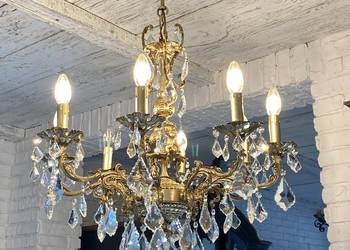 Duży Francuski Żyrandol nr. 35, brąz, kryształy 8-ram Antyk