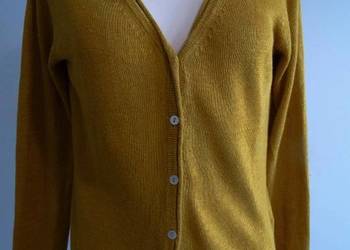 Sweter Kardigan Lniany 100% Len Rozpinany Musztardowy M/L