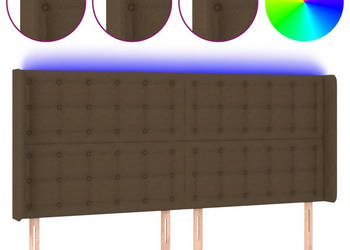Zagłówek do łóżka z LED ciemnobrązowy 203x16x118/128 cm tkanina WM-3124507
