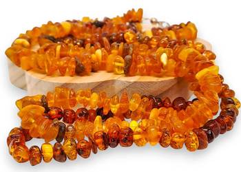 Korale BURSZTYN bałtycki barok i siecz polerowana, dwa sznury #1051
