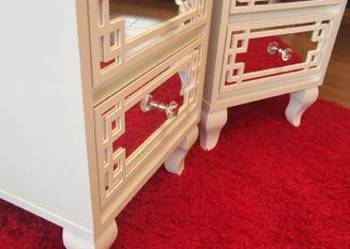 Szafka nocna, nakastlik,biała, ornament, Glamour cichy domyk