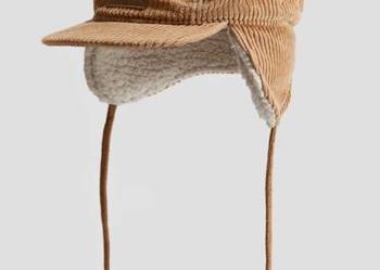 Sztruksowa czapka niemowlęca H&M 62/68 uszatka pilotka brązowa