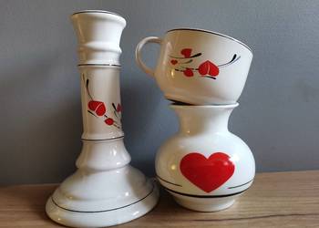 Stary świecznik, wazon, filiżanka porcelit Tułowice design PRL Stary świecznik, wazon, filiżanka porcelit Tułowice design PRL