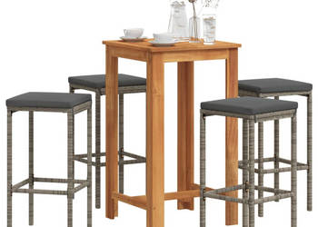 5-cz zestaw mebli barowych do ogrodu szary akacja i rattan PE WM-3295271