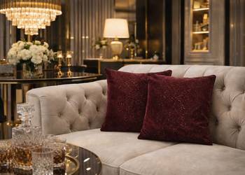 2x Poszewki welurowe 40x40 glamour z brokatem komplet bordo