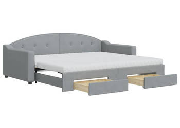 Sofa rozsuwana z szufladami jasnoszara tkanina 90x200 cm WM-3197584