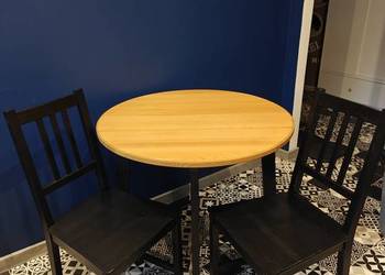 Stół okrągły IKEA GAMLARED + 2 krzesła STEFAN, czarne drewno, zestaw