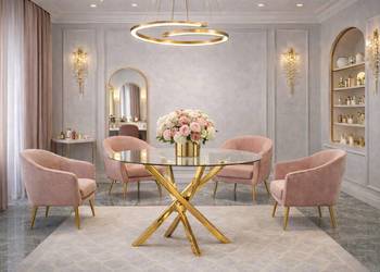 Stół okrągły Nordic złoty z szybą przeźroczystą 120x75