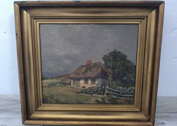 Stary oryginalny obraz olejny, pejzaż sygnowany Aage Lundgreen 1922 r