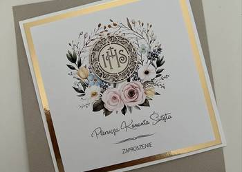 KOMUNIA - zaproszenie ze złotą ramką