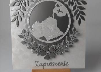 ZAPROSZENIA CHRZEST ŚWIĘTY DZIECKO NA PODUSZCE W SERWETCE K4 SREBRO