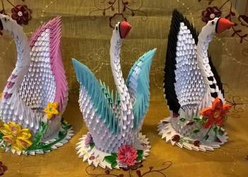 ŁABĘDŹ wśród kwiatów - prezent, dekoracja, rękodzieło origami, handmade