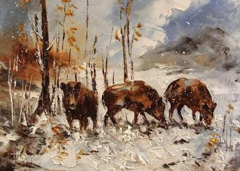 Kowalik - Dziki - 40x30cm Obraz Olejny Szpachel Dzik