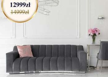 Nowoczesna sofa 3 osobowa szara na srebrnej nodze