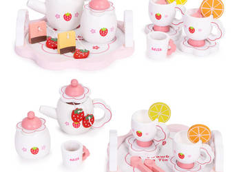 Drewniany zestaw do herbaty dzbanek filiżanki 14 elementów ECOTOYS