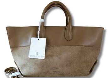 Torebka w rozmiarze XL taupe zamsz z paskiem na zakupy pracy siłownię