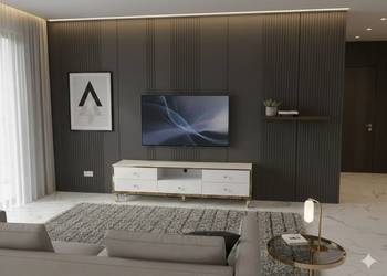 Nowoczesna Komoda RTV Białe Szkło Cichy Domyk 180