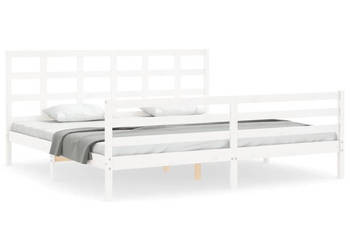 Rama łóżka z wezgłowiem biała lite drewno 200x200 cm WM-3194007